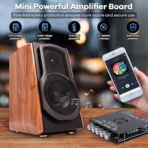 ZK-HT21 TDA7498E Bluetooth Amplifier Board 160W×2+220W Subwoofer 2.1 Channel Audio Receiver Power Amplifier Module with Treble and Bass Control for DIY Speakers