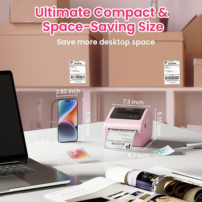 D450BT Bluetooth Shipping Label Printer and 250Pcs Roll Thermal Labels, Wireless Thermal Label Printer for Small Business, Thermal Printer for Shipping Labels