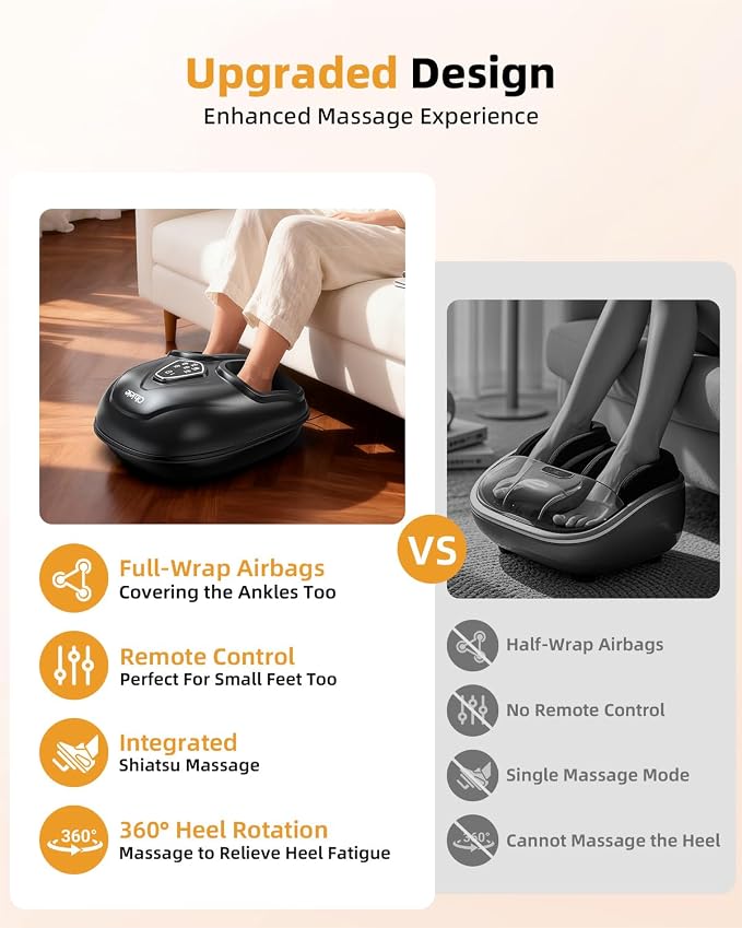 Foot Massager with Heat, Shiatsu Foot Massager with Remote, Electric Feet Massage Machine for Neuropathy,Plantar Fasciitis, Circulation, FSA Eligible HSA Store Eligible Massager (Deep Black,Corded)