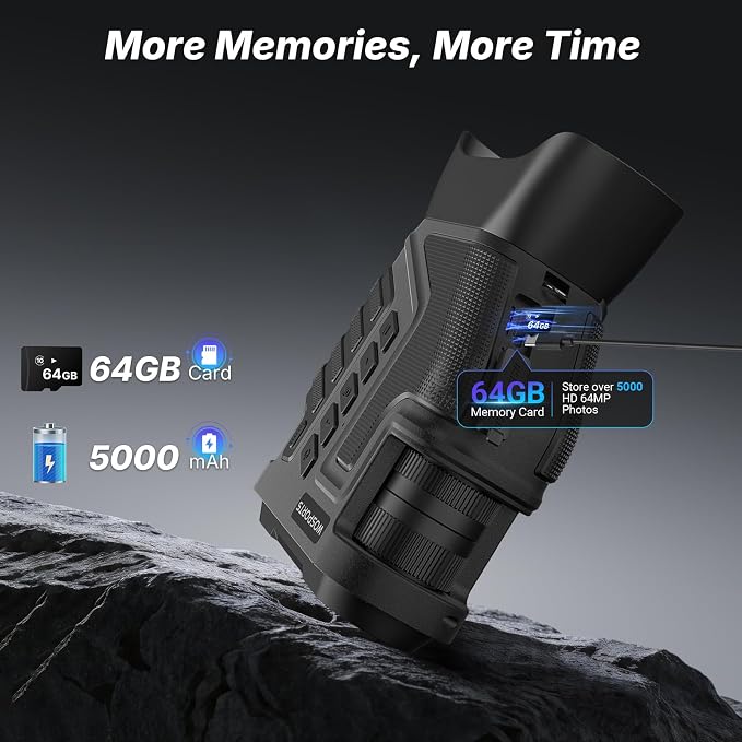 WOSPORTS 4K Night Vision Goggles - 48MP Photo, up to 80x Magnification, 10X Optical & 8X Digital Zoom, 1015FT Vision, 3" Screen, 5000mAh Rechargeable Battery, Outdoor Camping, Gift for Men