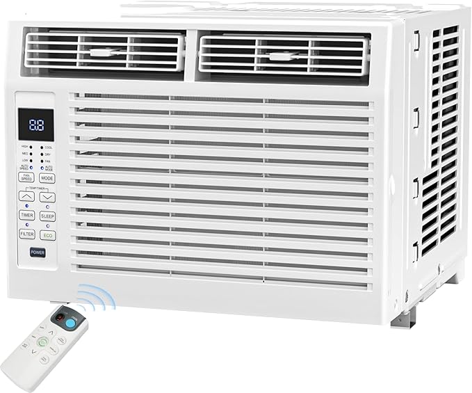 Antarctic Star 6,000 BTU Window Air Conditioner, Window AC Unit, Cools Rooms up to 250 Sq.Ft., 6 in 1 Modes Air Conditioner Window Unit with Remote Control, Easy to Install, Energy Saving, White