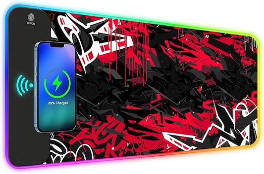 ToLuLu RGB Gaming 5/7.5/10/15W 10 Light Modes Wireless Charging Mouse Pad, LED Mouse Pad Computer Keyboard Mat Mousepad, 800x300x4MM Extended Large Desk Mat for Gaming, MacBook, Laptop, PC,Red Black