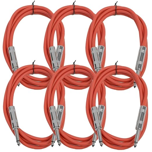 Seismic Audio - SASTSX-6 (6 Pack) - 6 Foot TS 1/4" Guitar, Instrument, or Patch Cables Red