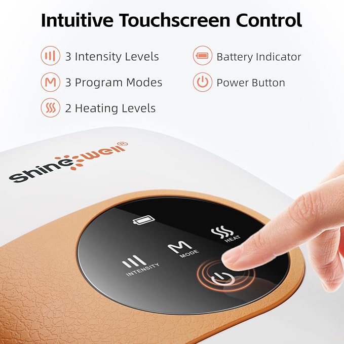 SHINE WELL Hand Massager - Cordless Hand Massager with Heat and Compression for Arthritis and Carpal Tunnel - Muscles Pain Relief from Wrist to Palm and Finger, Gifts for Women Men