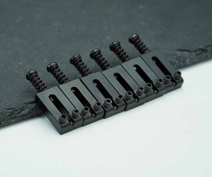 Guyker 10.8mm Bridge Saddles, Stainless Steel Bridge Saddles Tremolo System Replacement Part Compatible with Strat ST Tele TL Electric Guitar MA001(Set of 6, Black)