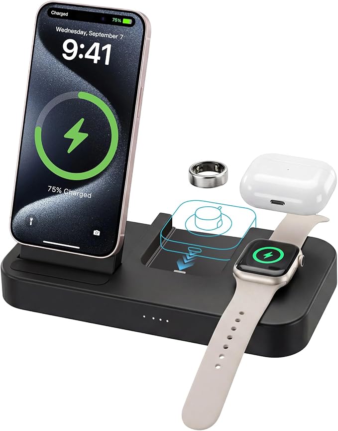 4 in 1 Charger for Oura Ring Gen 4 & Gen 5 (Oura Charger NOT Included), Fast Magnetic Wireless Charging Station for iPhone, Apple Watch, AirPods, Samsung Galaxy