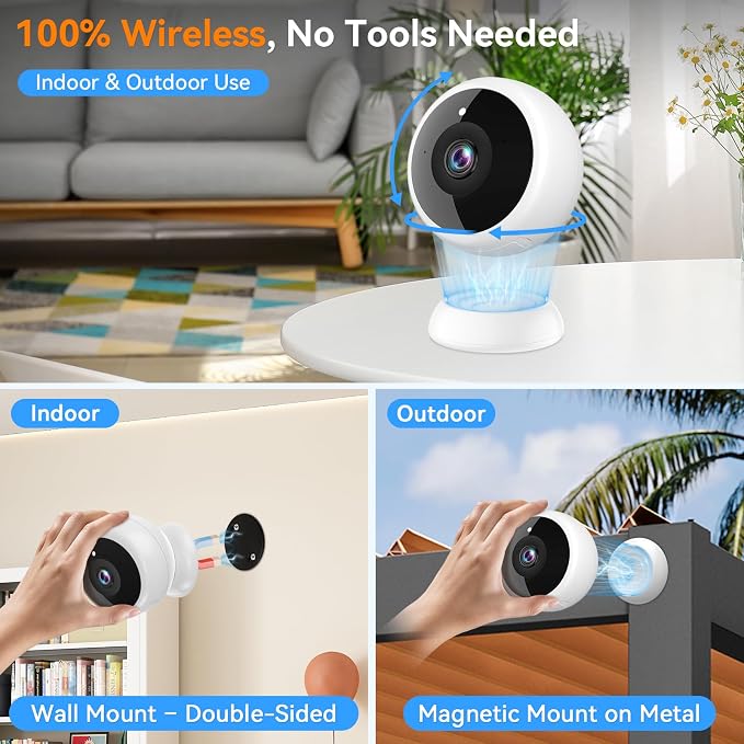 Thybro Magnetic Security Camera 2Pack: No Drill Install 1Min 12KG Pull for Iron Door Refrigerator - Connect Wi-Fi 10S No Lag Indoor Wireless