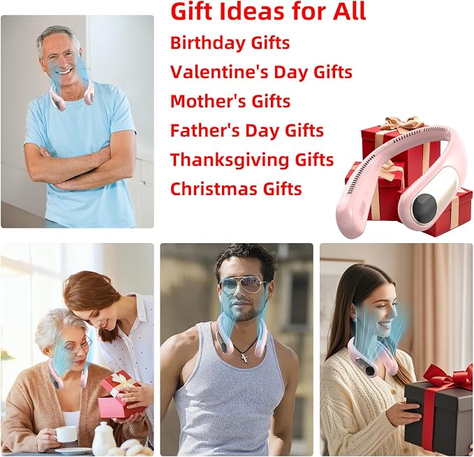 Portable Neck Fan, Personal Wearable Bladeless Fan for Outdoor Indoor, LED Display, 360° Cooling, 4-Speeds, 6000mAh USB Rechargeable, Birthday Gifts for Men Women Dad Mom (Pink)