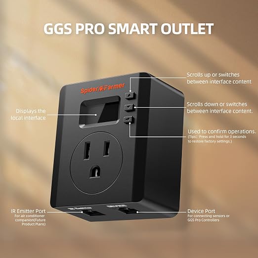 Spider Farmer S Station GGS Pro Outlet, 1 AC APP-Based Controls Outlet, 15A/1875W Max, Universal Energy Monitoring for Indoor Grow Home Appliance