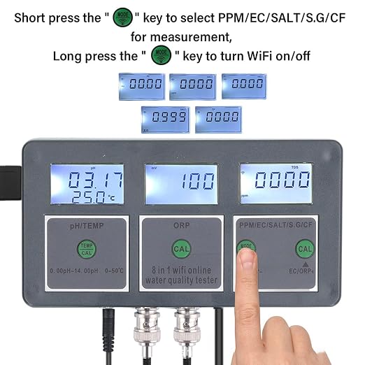 Water Quality Tester 8 in 1 Digital Meter for Aquarium Hydroponics Laboratories with Online APP Monitoring