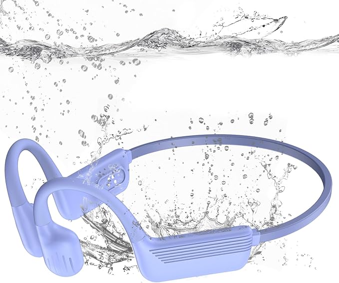 Swimming Headphones-Bone Conduction Headphones, IP68 Waterproof Open Earphones, LiteSurge Bluetooth 5.4 Underwater Sport Earbuds with 32 GB MP3 Memory for Swimming, Marathon-Purple