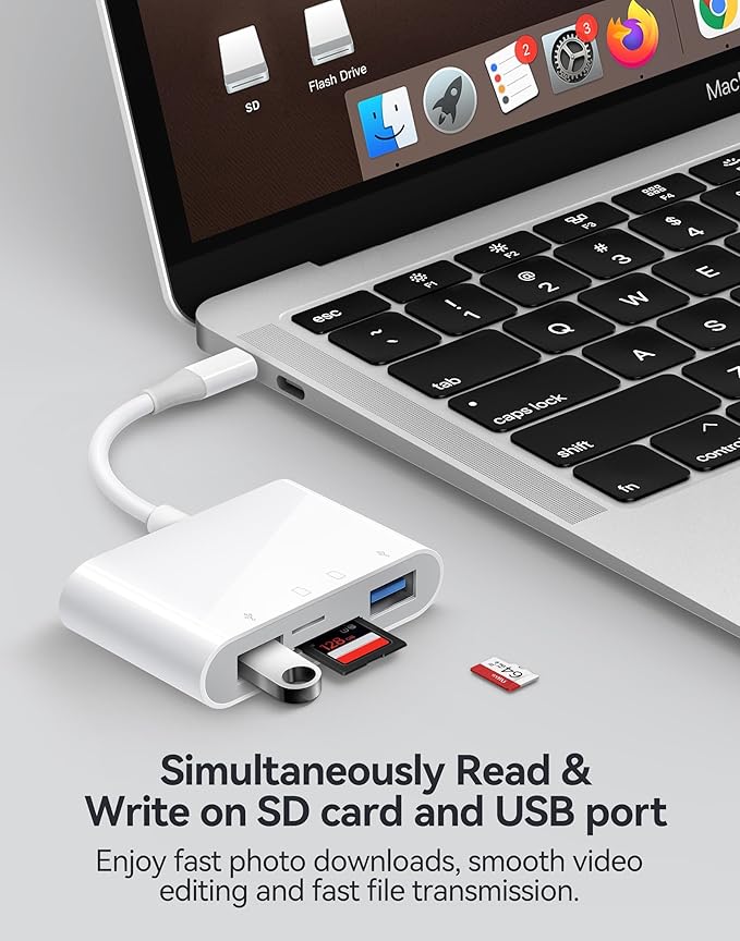 Oyuiasle USB C SD Card Reader, Type C 4-Slots Memory Card Adapter with Dual USB Ports, Supports SD, MicroSD, Compatible with iPhone 15,iPhone 16, iPad, Mac, Laptop, MacBook, Android Galaxy