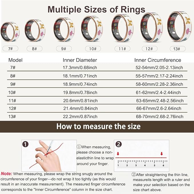 Smart Ring for Women Fitness Tracker with Heart Rate Blood Oxygen Menstrual Cycle Sleep Monitoring Step Counting IP68 Waterproof for iOS and Android No Subscription Fee (13#)
