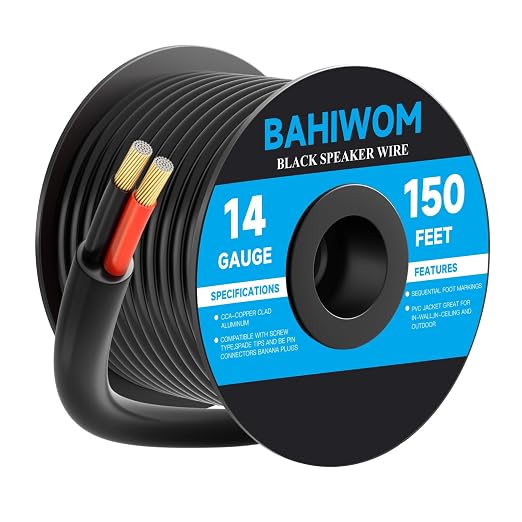 14 Gauge Speaker Wire 150 Feet CL3 Related CCA Black Cable with 2 Conductors for Outdoor Direct Burial Backyard Garden Home Car in-Wall Speaker