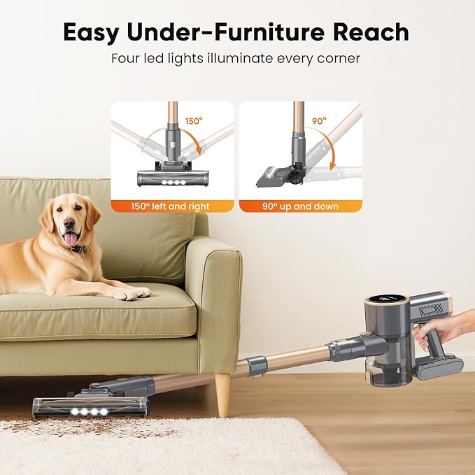 N12S Cordless Vacuum Cleaner, 30KPa Powerful Vacuum with 60 Mins Runtime, Self-Standing, LED Display, Rechargeable Lightweight Handheld Vacuum Cleaners (Grey)