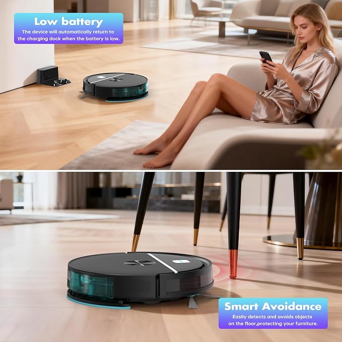 Robot Vacuum and Mop Combo,3500Pa Powerful Suction, with Wi-Fi/App/Remote,2 in 1 Mopping Robot Vacuum Cleaner,Dustbin and Watertank, for Pet Hair,Hard Floors and Low Pile Carpet Black