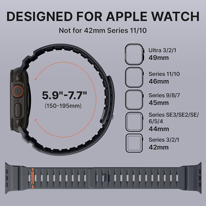 Bandletic Magnetic Watch band Compatible with Apple Watch Bands - Magnet Bands 49mm 46mm 45mm 44mm 42mm Men Women, Rugged Silicone Strap for iWatch Series 11/10/9/8/7/SE3/SE2/SE/6/5/4/3/2/1