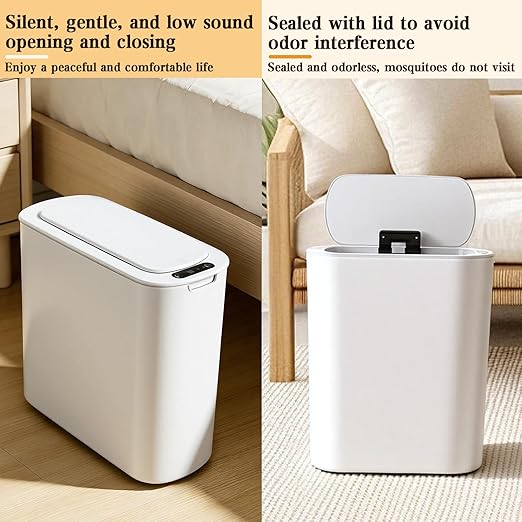VZZNN 2 Pack Bathroom Trash Can with Lid 5Gal + 2.6Gal Bathroom Trash can - Touchless Smart Motion Sensor Trash can for Office, rv, Bedroom, Living Room, （White ）