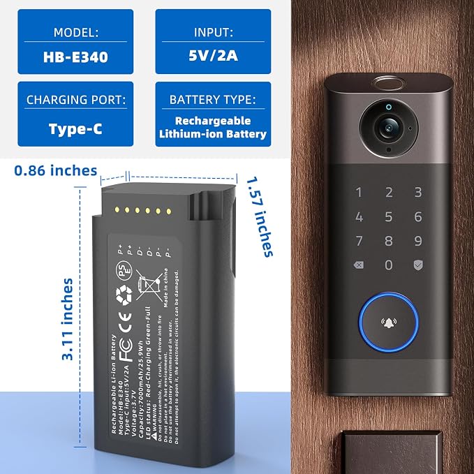 SAPBJ Battery Replacement for eufy Security Video Doorbell E340 Rechargeable Lithium-ion Backup Battery with Type-C Charge Cable Upgraded 7000mAh Capacity