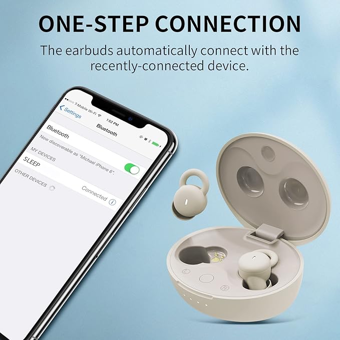 Smallest Invisible Sleep Earbuds, Comfortable Noise Blocking Wireless Headphones, Flat Bluetooth Ear Buds for Side Sleepers, Zero Pressure, No Lights/Alerts, Tiny Hidden Buds for Sleeping Sports