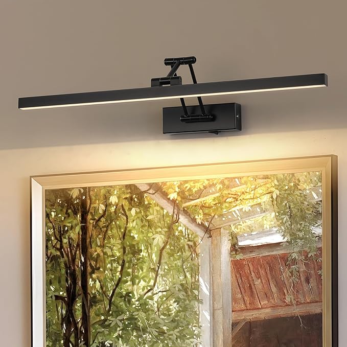 LED Battery Operated Picture Lights with Remote Wireless Art Lighting for Wall 23.6 Inch Rechargeable Painting Black Frame Light Dimmable 3CCT Gallery Light for Library Portrait