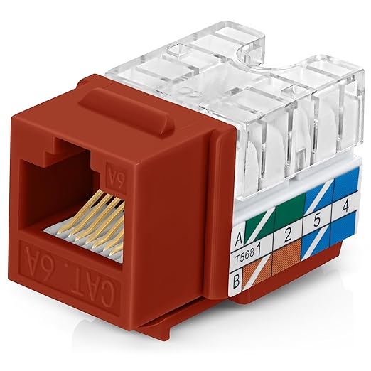 Everest 90° Angled RJ45 Cat6A Keystone Jacks 20-Pack in Orange - Slim Profile Female RJ45 Connectors - Cat 6A Keystone Jack - Compatible with 90° Angled Speed Termination Tool - easyJACK (B094WB91H3)