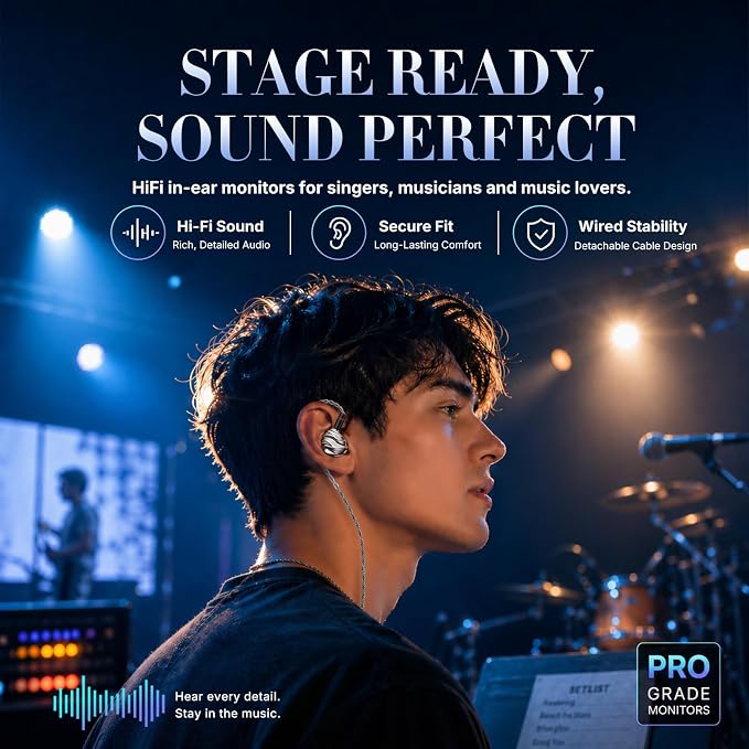 TRN Shell 3DD+1 Planar Hybrid IEM Earphones, HiFi Wired Earbuds | In Ear Monitor, Balanced Sound, Tunable Nozzles, Clear Vocals, for Singers, Musicians and Audiophiles, Detachable 2-pin Cable