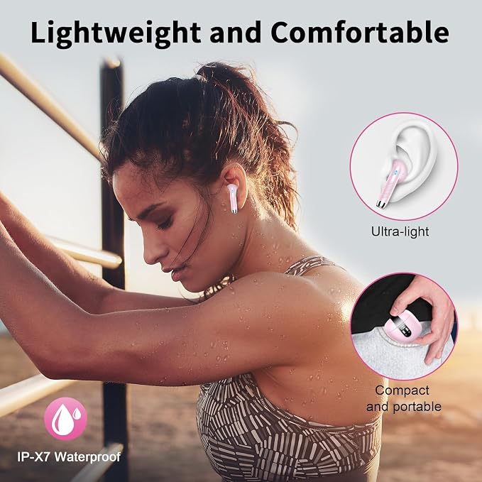 Wireless Earbuds, Bluetooth Headphones V5.4 Stereo Bass Ear Buds with ENC Noise Cancelling Mics,56H Bluetooth Earbuds with LED Display Charging Case, IP7 Waterproof Earphones for Android iOS【Mini】