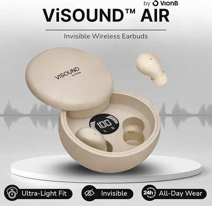 VionB Air Invisible Earbuds Wireless Bluetooth 5.4 for Small Ears, Mini Tiny Ear Buds, IPX5 Waterproof, Sound Isolating Fit, ENC Mic for Clear Calls, Discreet in-Ear Headphones (Beige)
