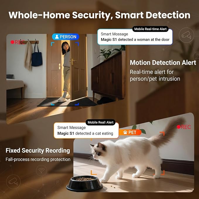 Robot Camera on Wheels,1080P Movable Indoor Camera with Remote Interaction, 2 Way Talk, Night Vision, Motion Detection, Auto Recharge, APP Control Home Security Cam for Pet, Elderly, Baby
