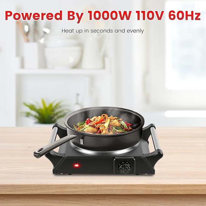Electric Burner, Electric Hot Plate for Cooking Portable Cooking Stove, Countertop Burner Cooktop for Kitchen, Dorm, Temperature Control, Easy to Clean, Black