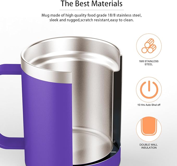 Coffee Warmer with Mug Set, Self Heating Coffee Mug with USB Powered, 131°F Temperature Control Cup(Purple-12oz)