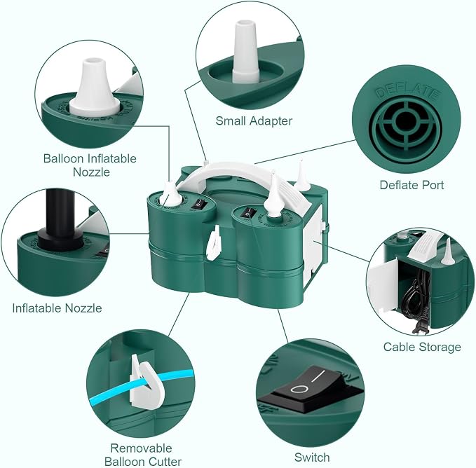 IDAODAN Electric Balloon Pump, Portable Electric Balloon Blower Machine Inflator Air Pump for Party Decorations