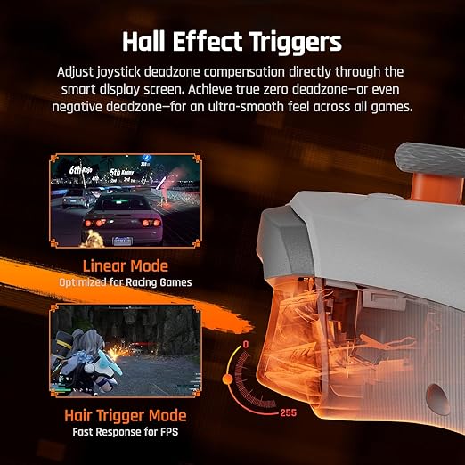 BIGBIG WON Wireless Gaming Controller with LCD Display – Hall Effect Joystick & Triggers, 1000Hz Polling Rate, PC/Switch/Android/iOS Compatible, Dual Back Buttons, Turbo, HD Rumble, Wired/Bluetooth/2.4G AETHER Wireless Gamepad