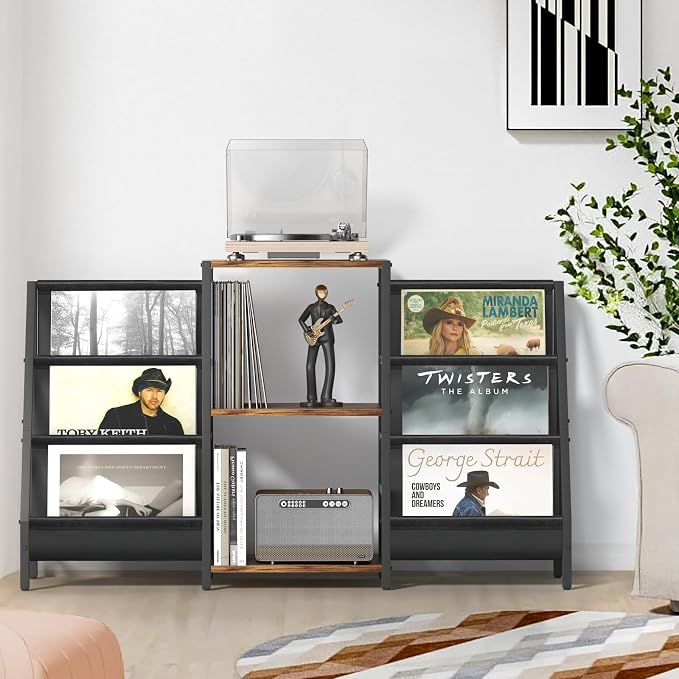 Bikoney Record Player Stand - 6-Tier Vinyl Record Storage for Up to 280 Albums, Holder for Living Room