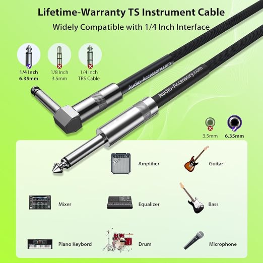 AA AUDIO ACCESSORY Right Angle Guitar Cords 15ft, Nylon Braided Anti-Kinking Kevlar-Reinforced, 20 AWG 99.99% OFC 1/4 Instrument Cable, AL & OFC Shielded Guitar Cable for Fender Electric Guitar
