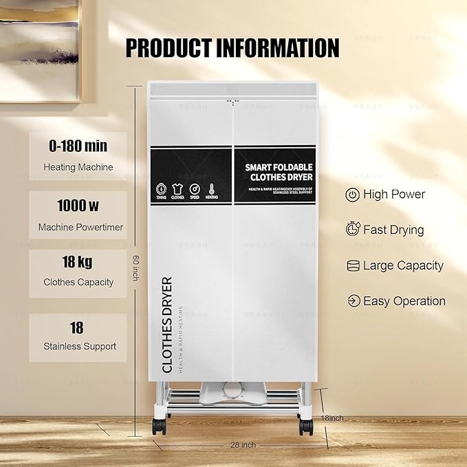 Clothes Dryer, Portable Drying Machine with Timer, 60inch Laundry Drying Wardrobe with Large Capacity, Electric Dryer/Rack for Home | Appartments (Grey IM5)