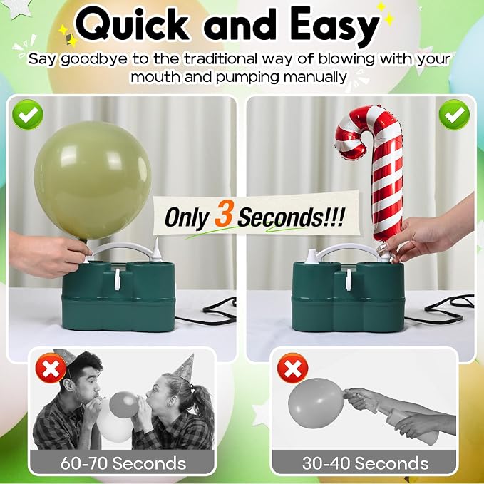 3-in-1 Electric Balloon Pump, Portable Air Pump for Latex 260q Foil Balloons, Dual Nozzle Balloon Blower Machine for Party Decoration, 110V AC Inflator Deflator for Inflatables Pool Floats Mattress