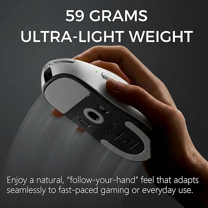 MCHOSE A7 V2 Pro Wireless Gaming Mouse, Tri-Mode Connection, 59 Grams, PAW3395 26K DPI Sensor, Wired 8K/Wireless 1K Polling - White
