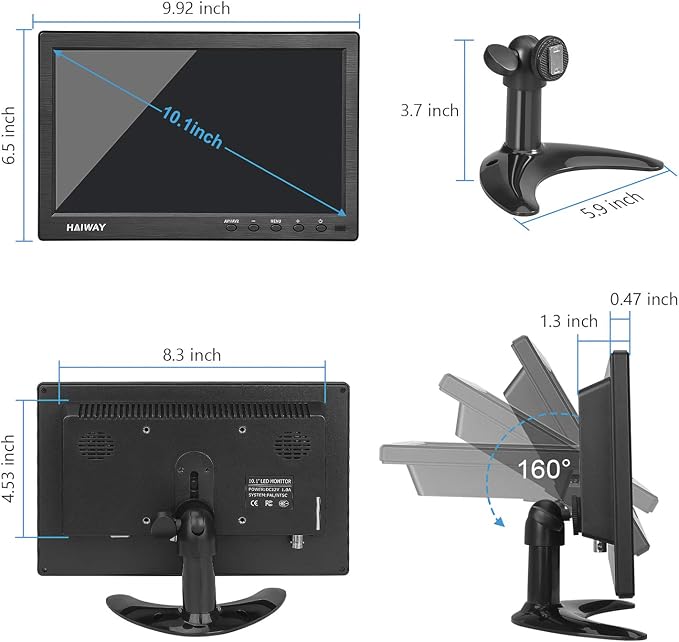 Haiway 10.1 inch Security Monitor, 1024x600 Resolution Small HDMI Monitor Small Computer Monitors with Remote Control with Built-in Dual Speakers HDMI VGA BNC Input for Gaming CCTV Raspberry Pi PC