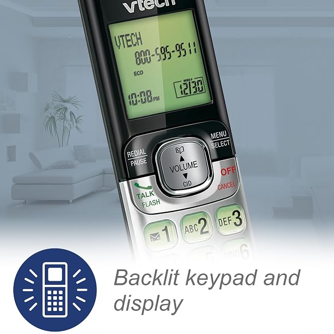 VTech CS6529-5 5-Handset DECT 6.0 Cordless Phone with Answering System, Caller ID/Call Waiting, Wall-Mountable, LCD Screen, Handset Speakerphone (Silver/Black)