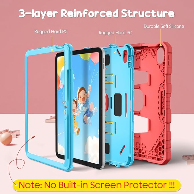 Fintie Kids Friendly Case for iPad (A16) 11th Generation 11 Inch (2025), iPad 10th Generation 10.9 Inch (2022), Fully-Body Rugged Heavy Duty Shockproof Protective Case with Kickstand, Pink/Yellow
