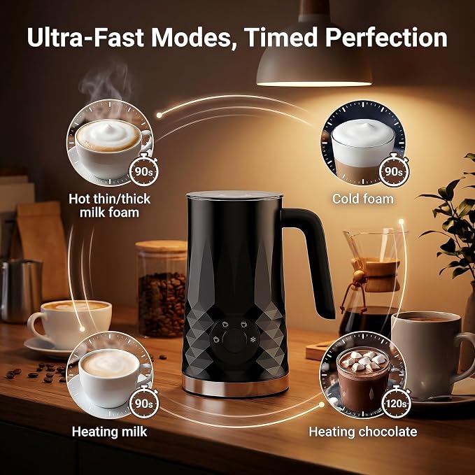 COFUN Milk Frother, 4-in-1 Electric Milk Frother and Steamer, 11.8oz Automatic Hot & Cold Foam Maker, Dishwasher Safe, Quiet Operation for Coffee, Latte, Cappuccino, Hot Chocolate (Black)