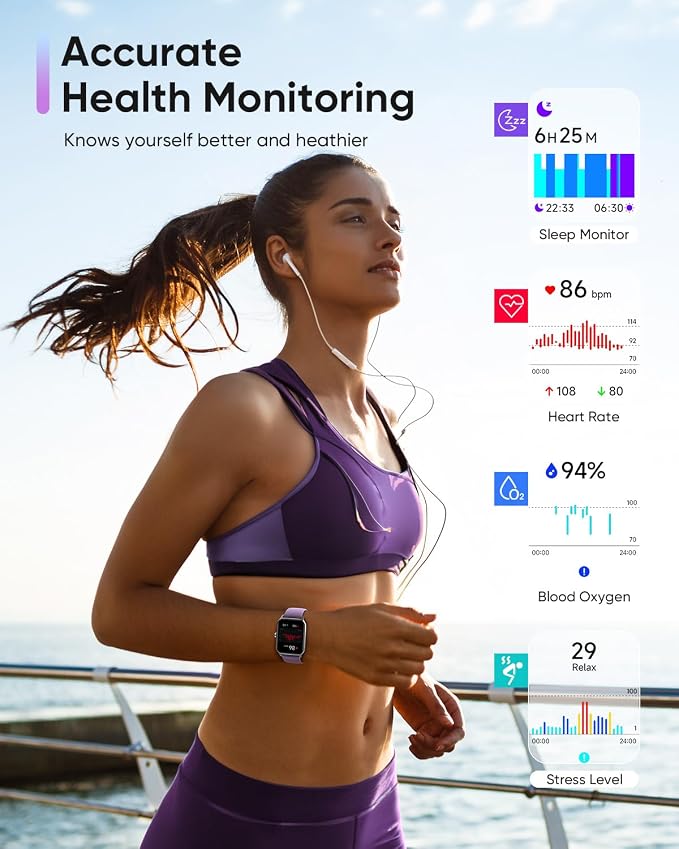 Fitpolo Smart Watches for Women Men, Alexa Built-in 1.8" Fitness Tracker Watch for Android iOS, Waterproof Activity Trackers with 100 Sports, GPS via Phone, Heart Rate Sleep SpO2 Monitor - Purple
