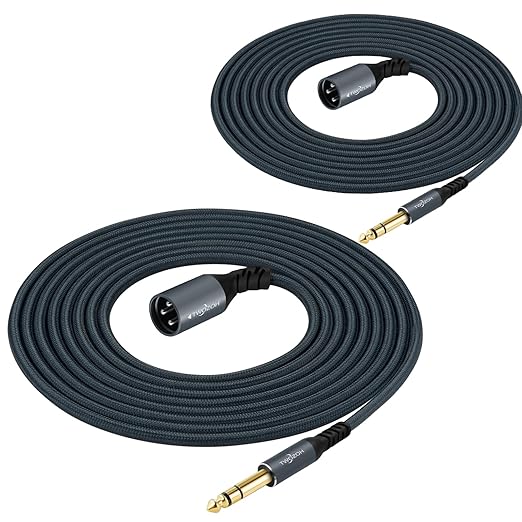 Twozoh XLR Male to 1/4 TRS Stereo Audio Cable 30FT 2 Pack, Braided Jack 6.35mm to XLR Male 3Pin Guitar Cable (Professional/HiFi)