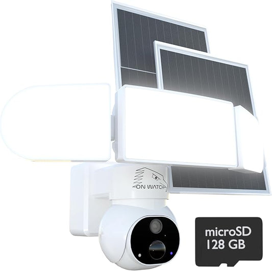 24/7 Recording Solar Floodlight Security Camera Wireless Outdoor, Motion-Activated Alert/2000LM Floodlight/105dB Siren, WiFi, 2K, HD Live View/Talk, 360° Pan & Tilt, Free Local 128GB Storage