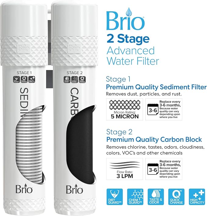 Brio Countertop Self Cleaning Bottleless Water Cooler Dispenser with Filtration - Hot Cold and Room Temperature Water. Free Extra Replacement Filters Included - UL/Energy Star Approved