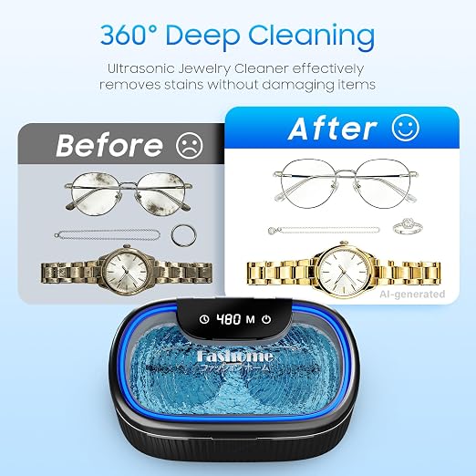Ultrasonic Jewelry Cleaner, 45kHz Retainer Cleaner Machine for Ring, Silver, Glasses & Denture with 2x100ml Solution, 3 Power & 5 Timer, 304 Stainless Steel Tank, Sonic Cleaner for Home, Jewelry Store | 45kHz ultrasonic jewelry cleaner with 3 power lev...