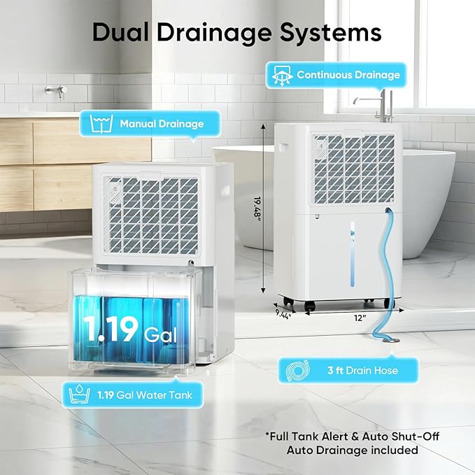 HUMILABS 52 Pints Dehumidifier for Home, 4500 Sq. Ft Dehumidifier for Basement with Drain Hose, 3 Modes, Ultra Quiet, Auto Defrost and 24HR Timer, for Bedroom, Garage, RV and Large Room