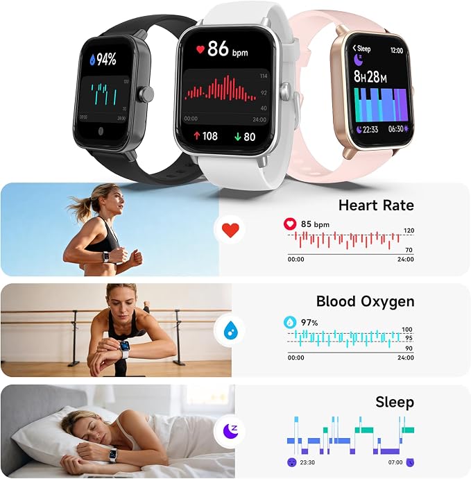 Smart Watch for Women Men,1.85 inch AMOLED Touchscreen for Android & iPhone Alexa Built-in Bluetooth Calls,Fitness Watch 110+ Sport Modes Heart Rate/Sp02/Sleep/Calories Monitor IP68 Waterproof